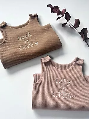 DreamBuy Personalised Baby Dungarees Romper | Embroidered Baby Overalls • £14.99