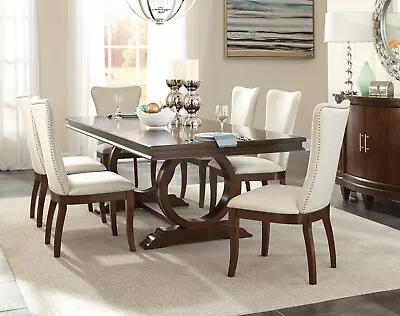 Cherry Brown Finish 7pcs Dining Room Kitchen Rectangular Table & Chair Set IC5A • $1659.71