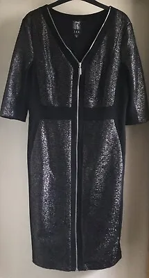 Jax Ladies Full Zip Black & Silver Bodycon Dress Size 12 Worn Once • £9.99