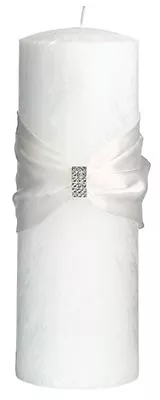 Wedding Unity Candle White With Cream Sash Unity Ceremony Pillar Candle  • £15.42