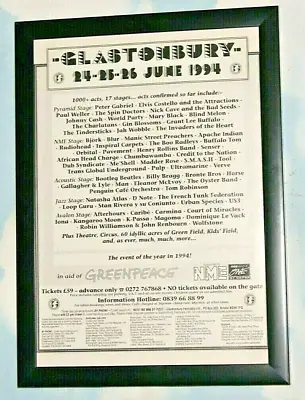 £13.99 • Buy GLASTONBURY FESTIVAL 1994 Framed A4 `manics Bjork Verve` Original Promo Poster  