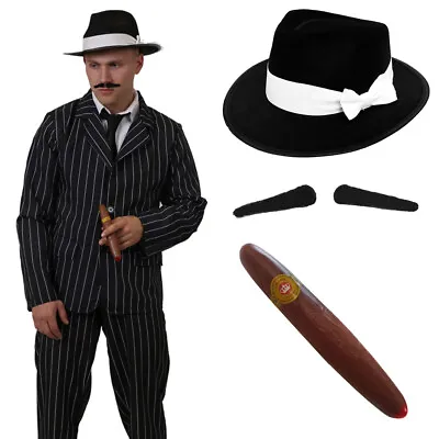 Adults 1920's Pinstripe Gangster Suit Costume Mens Mafia Mobster 20s Fancy Dress • £23.99