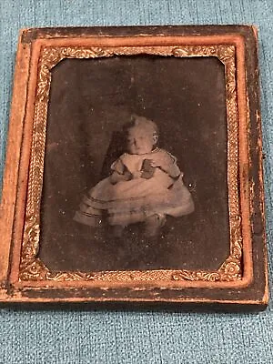 Antique Daguerreotype Ambrotype Leather Case Little Boy In Dress - Ninth - 1866 • $29