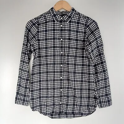 J Crew Button Up Tunic Top Women's Size 2 Black White Check Flannel Classic • $9.99