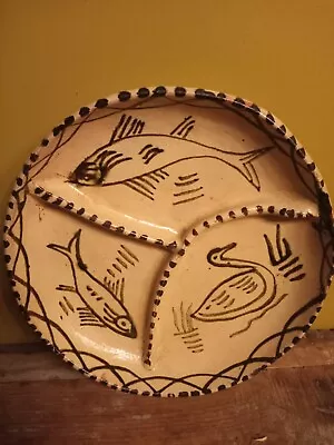 Vintage Mexican Michoacán TZINTZUNTZAN Folk Art Clay Pottery 9” Fish Plate Dish • $49.99