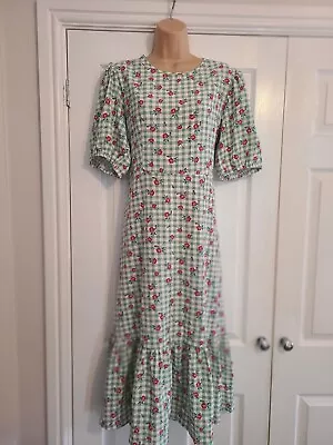 Bnwt Green & Pink Check Floral Summer Dress Size 14 By Qed London • £15.99