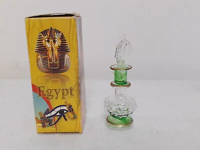 Small Empty Decorative Art Glass Green & Gold Colour Perfume Liquid Scent Bottle • £14.95