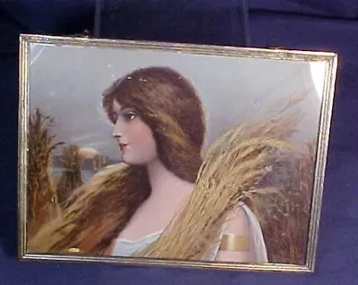 Antique Square Flue Cover Woman With Wheat And Field Metal Frame Original Chain • $38