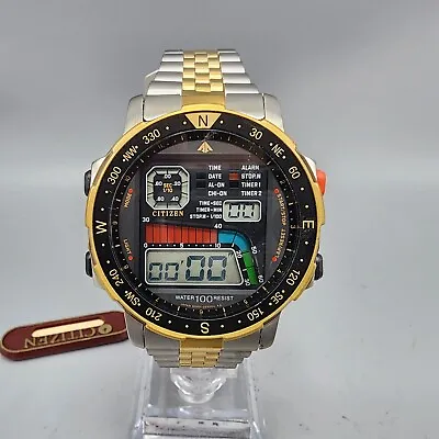 Citizen Windsurfing Watch Men Two Tone Digital Alarm Chronograph 39mm NOS • $399.99