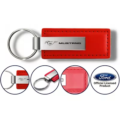 Ford Mustang Red Leather Key Fob Authentic Logo Key Chain Ring Official Licensed • $17.95