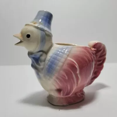 Duck Planter Ceramic Blue Pink W/Hat Vintage W/Crazing - Small And Adorable!  • $13.95