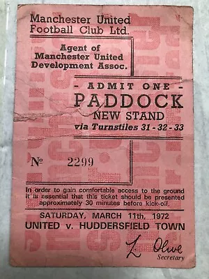 Manchester Utd Paddock Ticket V Huddersfield 1971-72 • £3.70