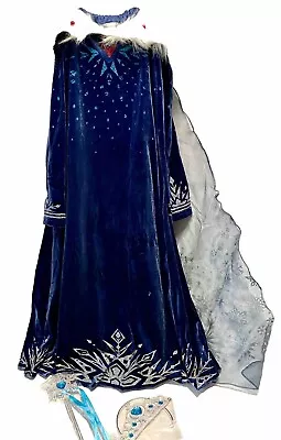 New Frozen Elsa Velvet Glittery Dress With Cape Crown Wand S 6X Cosplay Costume • $30