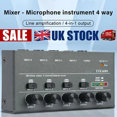 Ultra Low Noise 4/6/8 Channel Line Stereo Mixer Mini Audio Mixer For Sub-Mixing • £29.94