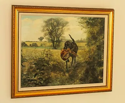£995 • Buy HENRY WILKINSON (1921-2011) Large Oil Painting Of A Black Labrador & A Pheasant