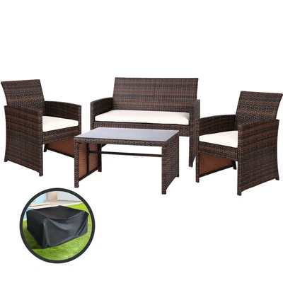 $360.95 • Buy Gardeon Outdoor Furniture Lounge Setting Wicker Dining Set Brown W/Storage Cover
