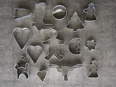 COOKIE CUTTERS - Lot Of 15 Assorted Shapes And Sizes  Metal - Aluminum -Vintage • $10.99