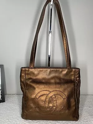 Vintage Chanel Metallic Copper Leather Tote Small • $335