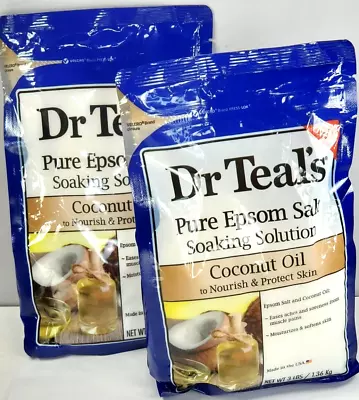 2 Bags - DR TEALS Pure Epsom Salt Soaking Solution COCONUT OIL 3 LBS. Granules • $28.99