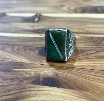 Vintage Old Pawn Handmade Green Turquoise Thunderbird Sterling RING Size 9.5 • $225