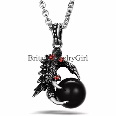 Mens Black Dragon Ball Claw Necklace Pendant Chain Stainless Steel Vintage 22'' • $10.89