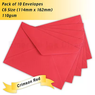 Pack Of 10 Envelopes - C6 Size (114mm X 162mm) - Crimson Red • $3.95