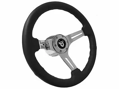 $247.49 • Buy 1964-70 Ford V8 S6 Sport Black Leather Steering Wheel Kit, Hot Rod V8 Emblem