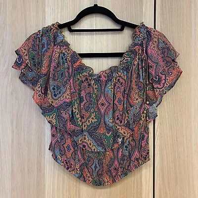 TIGERLILY 14 Boho Top With Shoulder Ruffles Elastic Drawstring EUC • $35