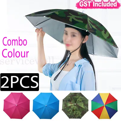 Foldable Sun Umbrella Hat Outdoor Rain Golf Fishing Camping Headwear Head Cap AU • $11.58