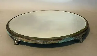 Vintage Antique Silver Plate Round Plateau Vanity Display Mirror • $129