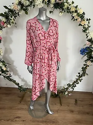 £13.99 • Buy Influence Midi Dress Size 12 Pink Daisy Floral Strawberry Belted Dress New MM40