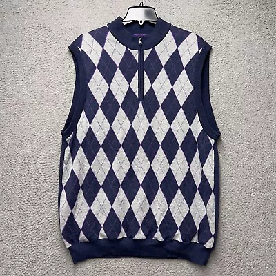 Greg Norman Sweater Vest Mens XL Blue Gray Argyle Sleeveless 1/4 Zip Lined • $22.95