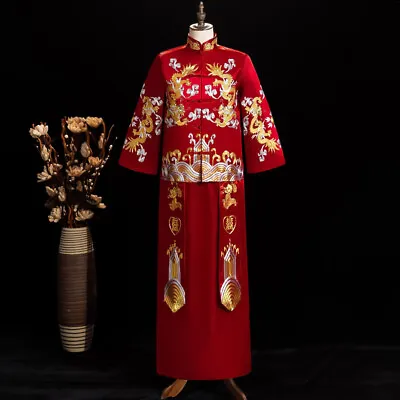 Chinese Traditional Wedding Dress Men Embroidery Tops And Skirts Groom Frocks • £71.99