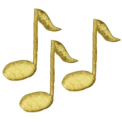 Gold Quarter Note Applique Patch - Musician Music 1-5/8  (3-Pack Iron On) • $3.99