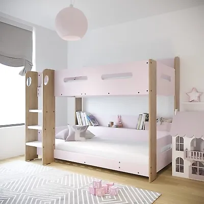 £349.92 • Buy Bunk Bed 3ft Kids Wooden Pink Oak Finish With Shelves Ladder