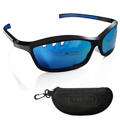 RayZor Black Sports Wrap Sunglasses Uv400 Vented Blue Mirrored Lens RRP£49 (401) • £14.49