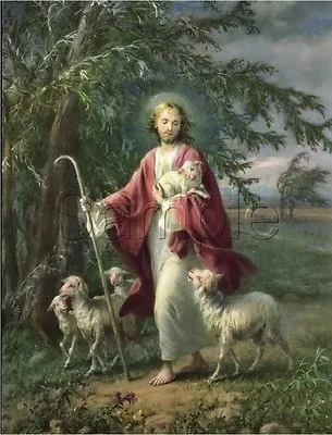 Vintage Jesus Christ Good Shepherd Lambs Sheep Catholic Religious Canvas Print • $25.75