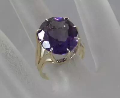 Solid 14 Karat Gold Tall Prong Amethyst Cocktail Ring 6.5 585 Handarbeit F2026 • $549.99