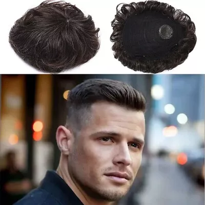 Clip In Toupee Mono Base Mens Remy Human Hair Hairpiece Replacement System Wig • $33.77