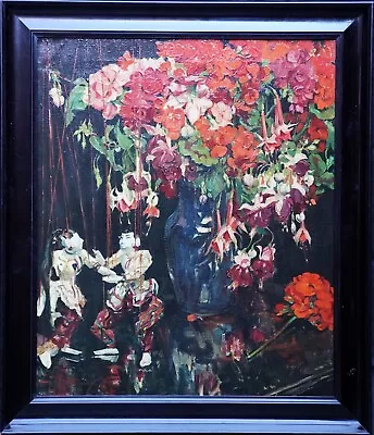 $6310 • Buy HERBERT DAVIS RICHTER BRITISH FLORAL STILL LIFE 1930's ART DECO OIL PAINTING