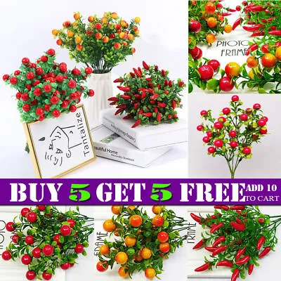 £4.59 • Buy Artificial Fake Berries Flower Plant Leaf Bouquet Home Garden Party Office Decor
