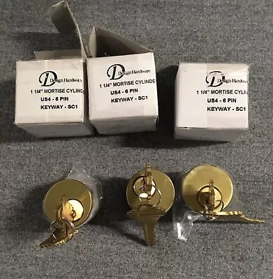 3 -   1  1/4 MORTISE LOCK CYLINDER Brass US4 6 Pin Key Way SC1 M Series Cam NEW • $84.95