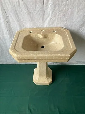 Antique Ceramic Marble Porcelain Pedestal Sink Vtg Trenton Bath Signed 94-24E • $2495