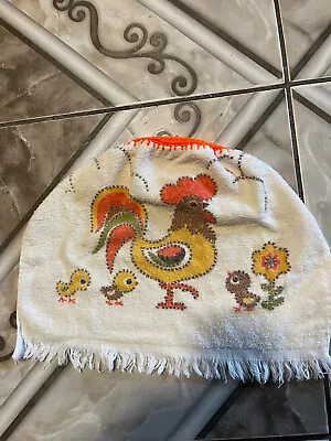 GROOVY KITCHEN HAND DISH TOWEL RETRO 70'S  FRINGED Chicken Chicks Rooster • $6