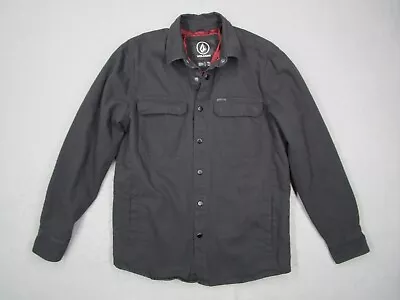 Volcom Jacket Mens Small Black Snap Front Quilted Lined Shacket Chore Work Skate • $38.99