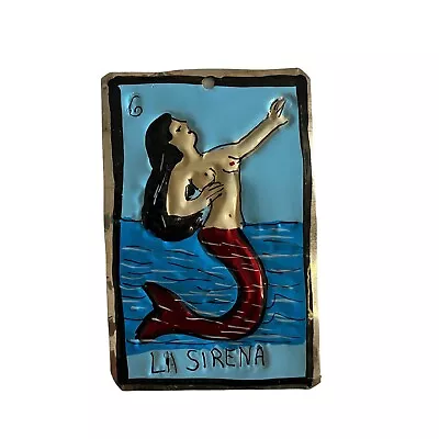 Rustic & Vintage Mexican Folk Art La Sirena Loteria Tin Ornament Mexican Bingo • $9.95