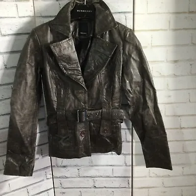 Stuning Vero Moda Brown Real Leather Distressed Jacket Women's Size 8 • $19.98