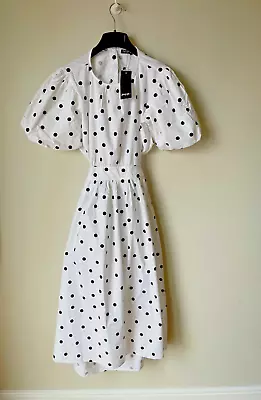 MIDI TEA DRESS Polkadot White Spotty Open Back Cotton NASTY GAL UK 10 👗 BNWT • £12.71