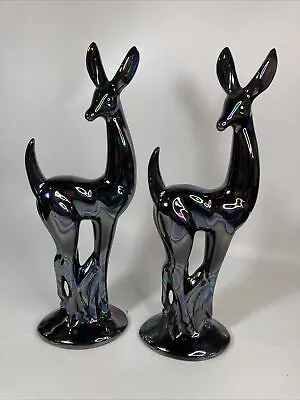 Maddux Of California Pottery Iridescent Purple Ceramic Doe 12” Set Of 2 MCM • $45.90