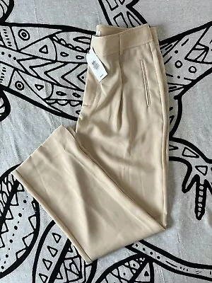 Mango Pleated Work Trousers Womens Size 14 Beige Button Up Zip Regular Pockets • £9.99